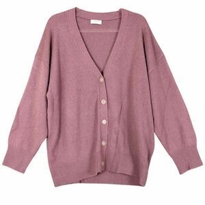 Aritzia BABATON Luxe Cashmere Cardigan Sweater Mauve 5 Button V Neck Loose Fit